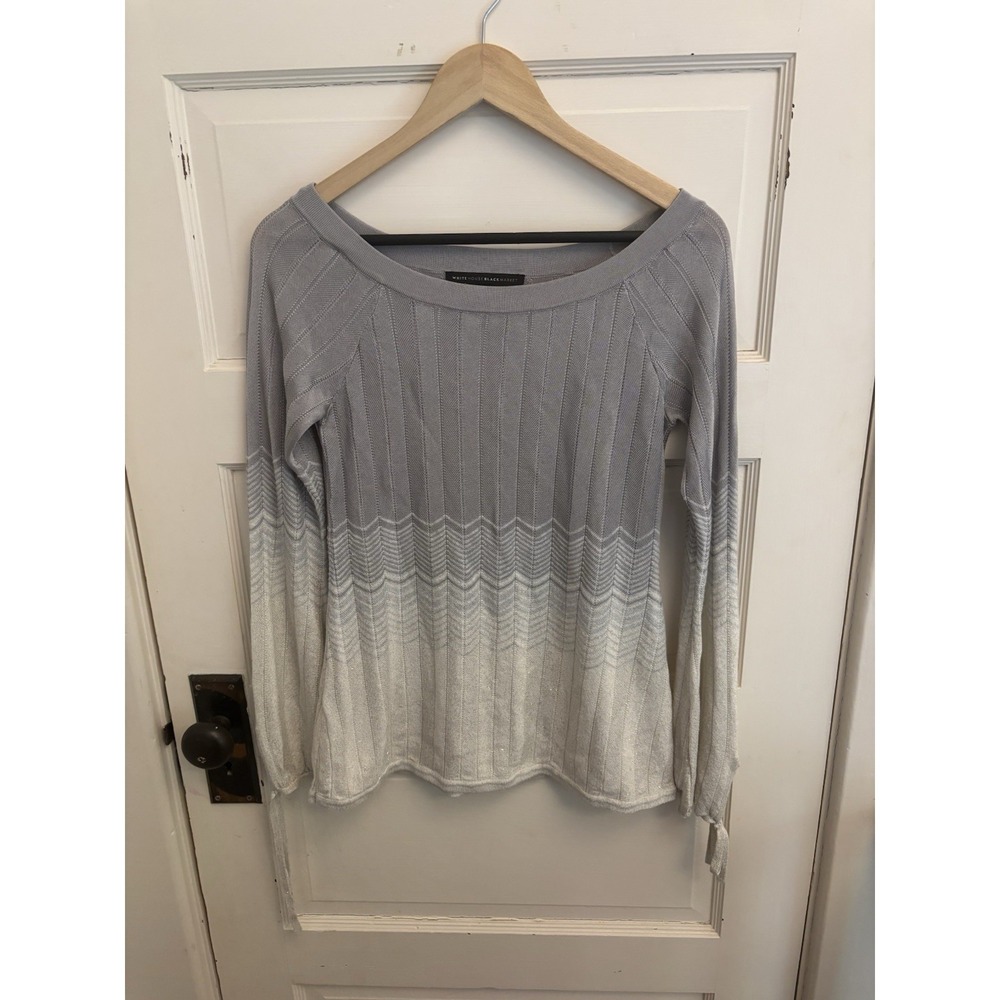 White House Black Market Gray Ivory Ombré Sweater Tie Wrist Metallic Size XS
